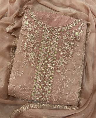 new chiffon suit for women peach hand embroidery 3