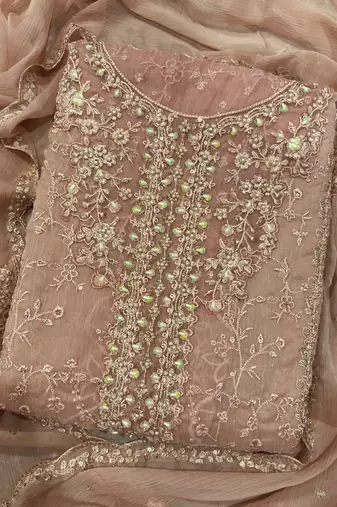 new chiffon suit for women peach hand embroidery