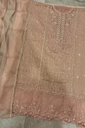 new chiffon suit for women peach hand embroidery