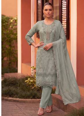 new chiffon suit for women sky blue hand embroidery 1