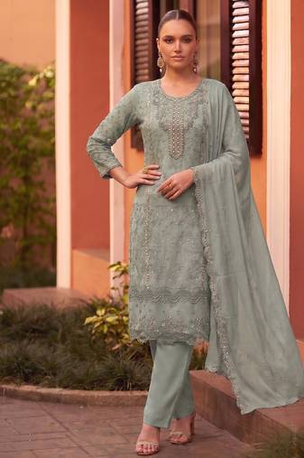 new chiffon suit for women sky blue hand embroidery