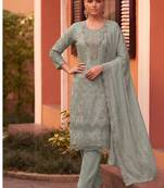 new chiffon suit for women sky blue hand embroidery