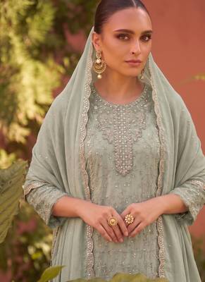 new chiffon suit for women sky blue hand embroidery 2
