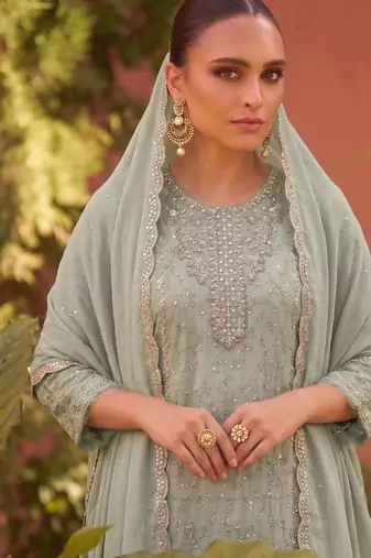 new chiffon suit for women sky blue hand embroidery