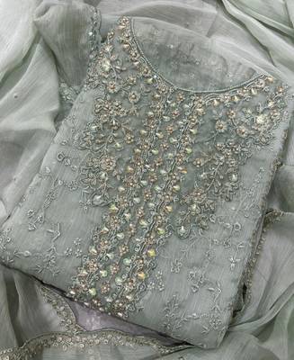new chiffon suit for women sky blue hand embroidery 3