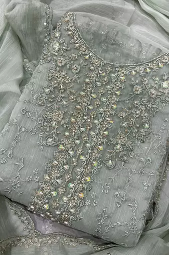 new chiffon suit for women sky blue hand embroidery