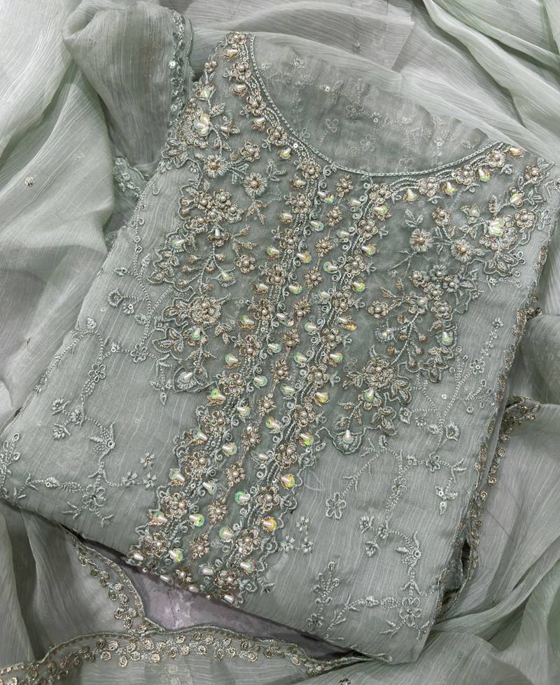 new chiffon suit for women sky blue hand embroidery