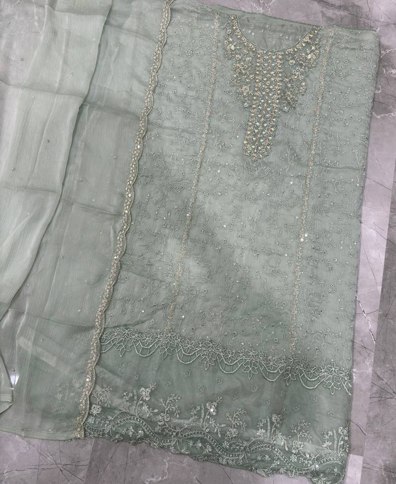 new chiffon suit for women sky blue hand embroidery