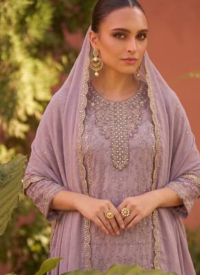 new chiffon suit for women pink hand embroidery 2