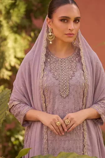 new chiffon suit for women pink hand embroidery