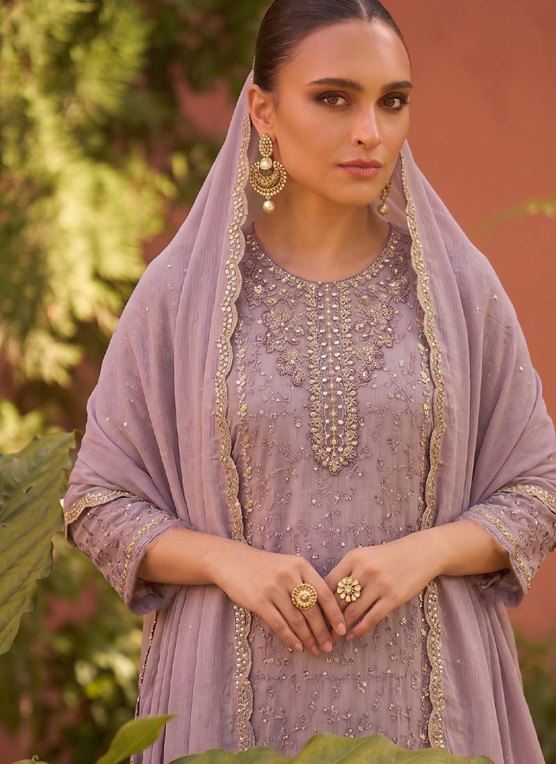 new chiffon suit for women pink hand embroidery