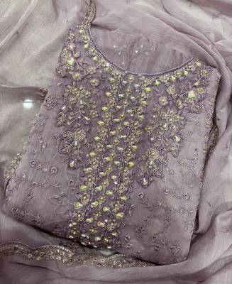 new chiffon suit for women pink hand embroidery 3