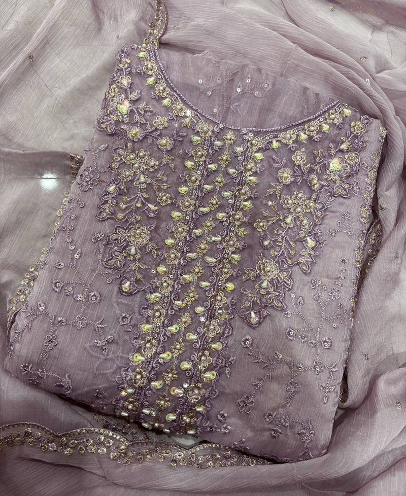 new chiffon suit for women pink hand embroidery