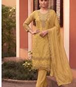 new chiffon suit for women yellow hand embroidery