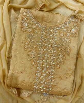 new chiffon suit for women yellow hand embroidery 3