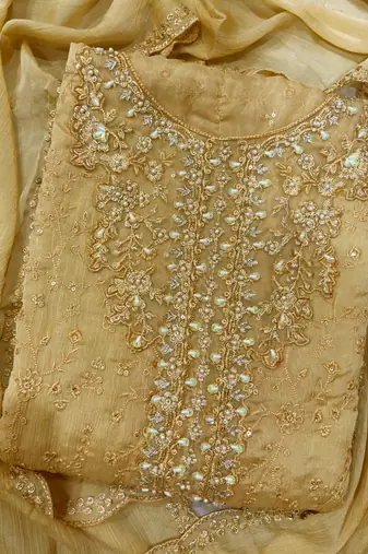 new chiffon suit for women yellow hand embroidery