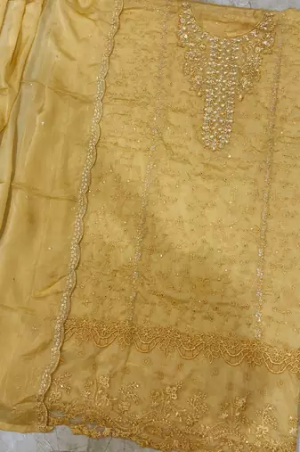new chiffon suit for women yellow hand embroidery