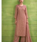heavy hand embroidery peach chiffon suit for women