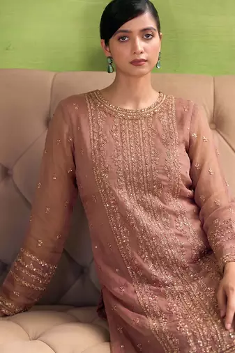 heavy hand embroidery peach chiffon suit for women