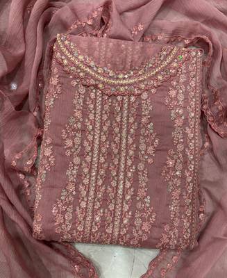 heavy hand embroidery peach chiffon suit for women 3