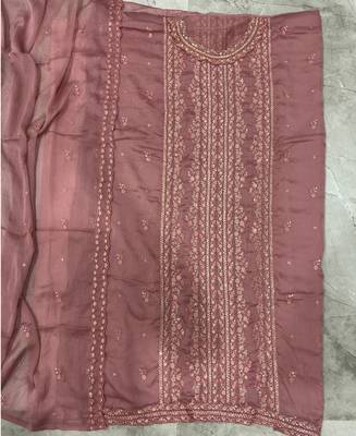 heavy hand embroidery peach chiffon suit for women 4
