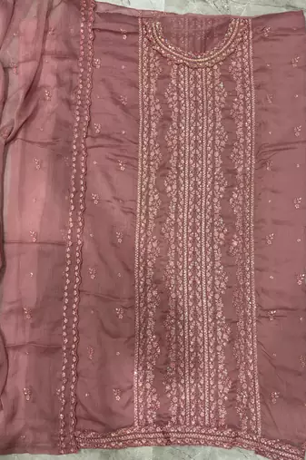 heavy hand embroidery peach chiffon suit for women