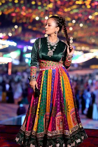Multi digital print & Mirror Cotton Lahenga Choli Set