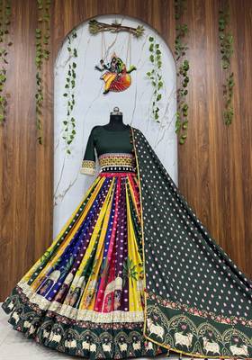 Multi digital print & Mirror Cotton Lahenga Choli Set 1