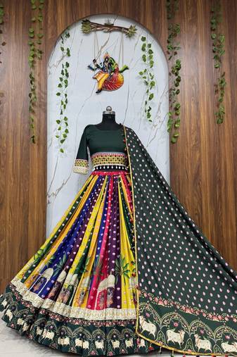 Multi digital print & Mirror Cotton Lahenga Choli Set