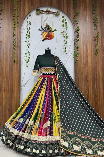 Multi digital print & Mirror Cotton Lahenga Choli Set