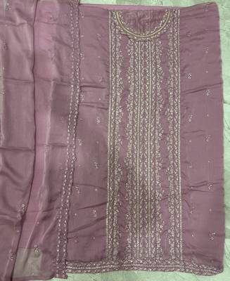 heavy hand embroidery pink chiffon suit for women 4