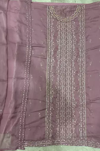 heavy hand embroidery pink chiffon suit for women