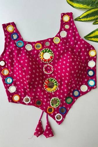 Rani pink navratri bandhani mirror work blouse