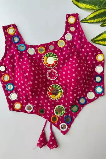 Rani pink navratri bandhani mirror work blouse