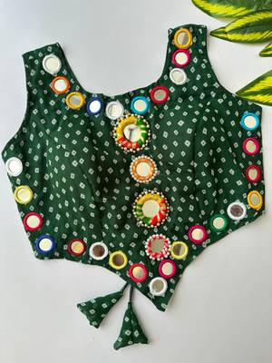 Green navratri bandhani mirror work blouse 1