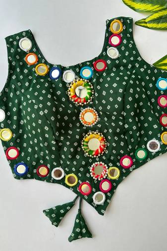 Green navratri bandhani mirror work blouse