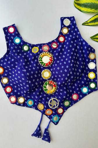 Blue navratri bandhani mirror work blouse