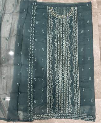 heavy hand embroidery teal blue chiffon suit for women 4