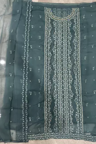 heavy hand embroidery teal blue chiffon suit for women