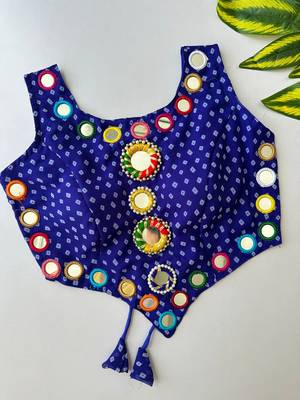 Blue navratri bandhani mirror work blouse 2