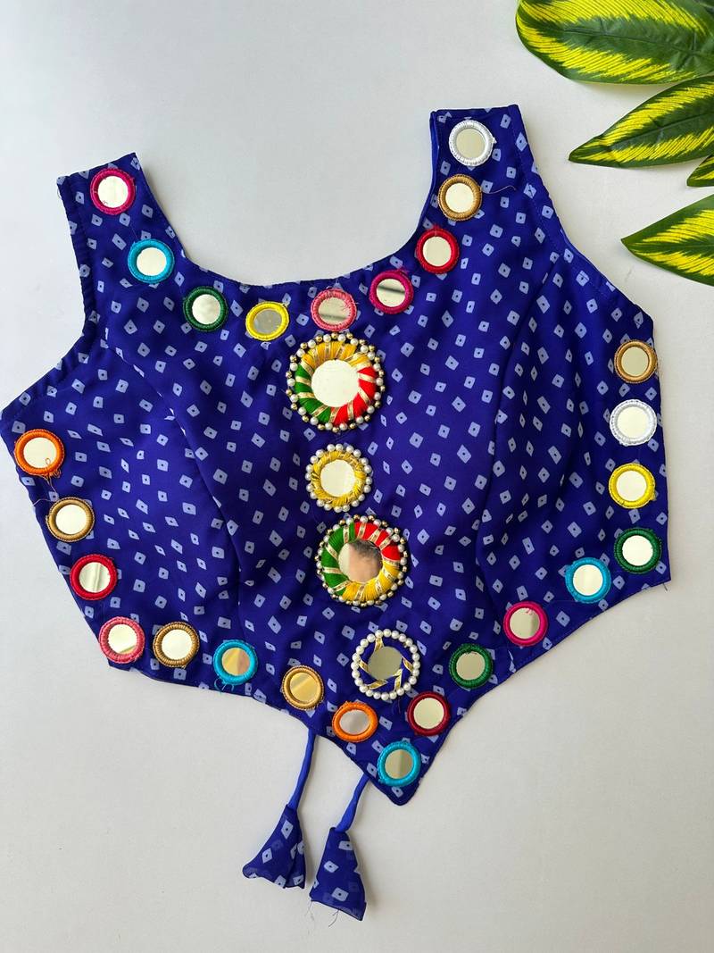 Blue navratri bandhani mirror work blouse
