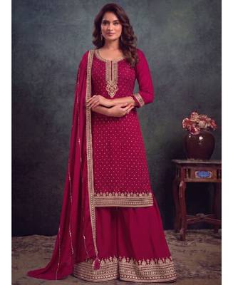 festival wear pink palaazo suit set for women silk blend  1