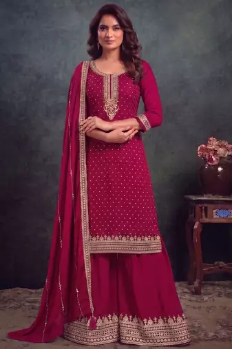 festival wear pink palaazo suit set for women silk blend 