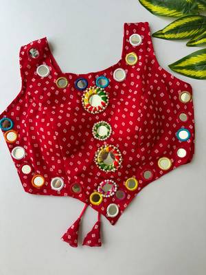 Red navratri bandhani mirror work blouse 1