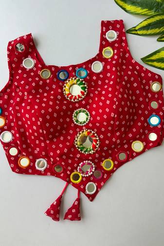 Red navratri bandhani mirror work blouse
