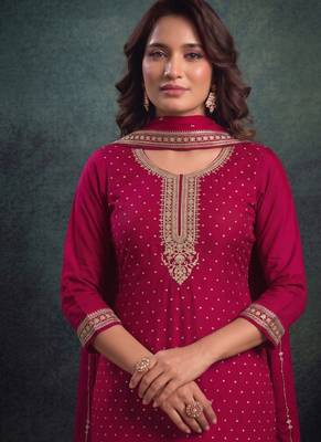 festival wear pink palaazo suit set for women silk blend  2