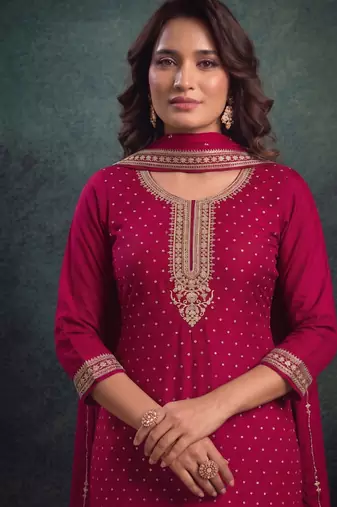 festival wear pink palaazo suit set for women silk blend 