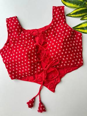 Red navratri bandhani mirror work blouse 2