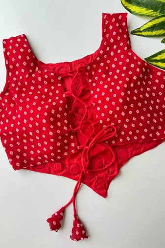 Red navratri bandhani mirror work blouse