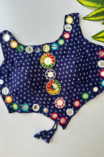 Navy blue navratri bandhani mirror work blouse
